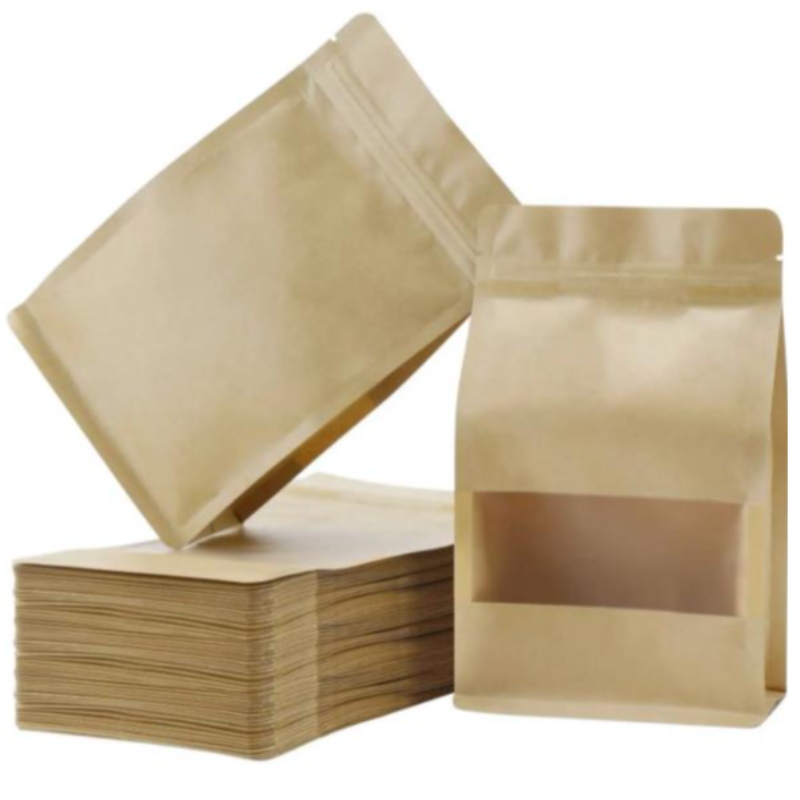 Đứng lên Zipper Brown Kraft Paper Reseableable Ziplocknhiệt có thể lưu trữ thực phẩm có thể lưu trữ doypack bao bì túi có cửa sổ rõ ràng